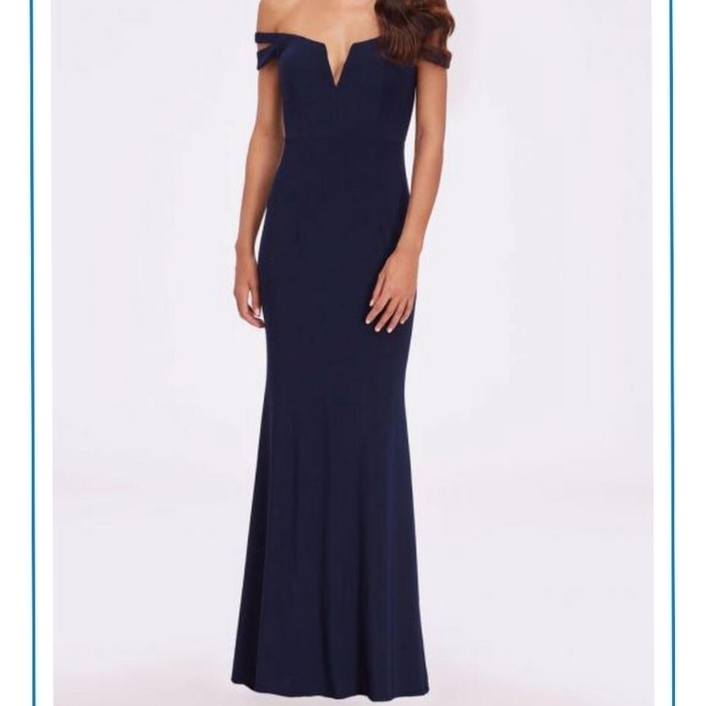 Elegant Navy Off-Shoulder Gown